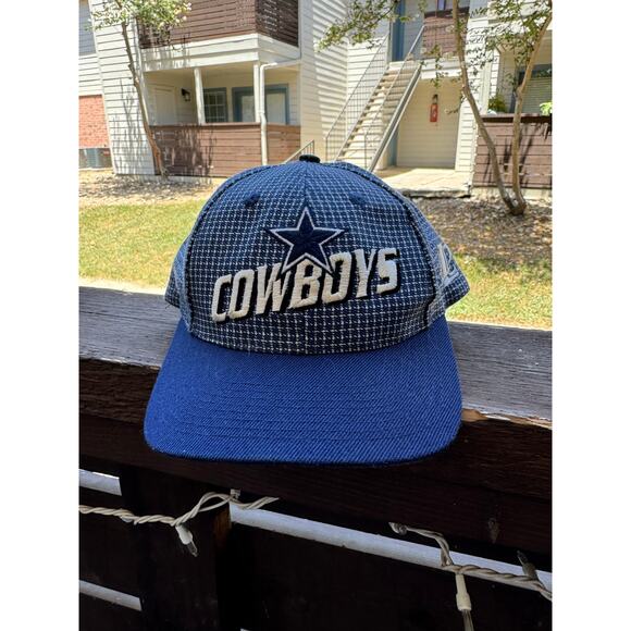 Dallas Cowboys Vintage Logo Athletic Pro Line NFL Strapback Hat Blue Plaid Wool - Picture 1 of 7